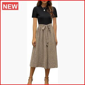 Rayon Blend Ribbed Midi Dress Short Sleeve Casual Work Church